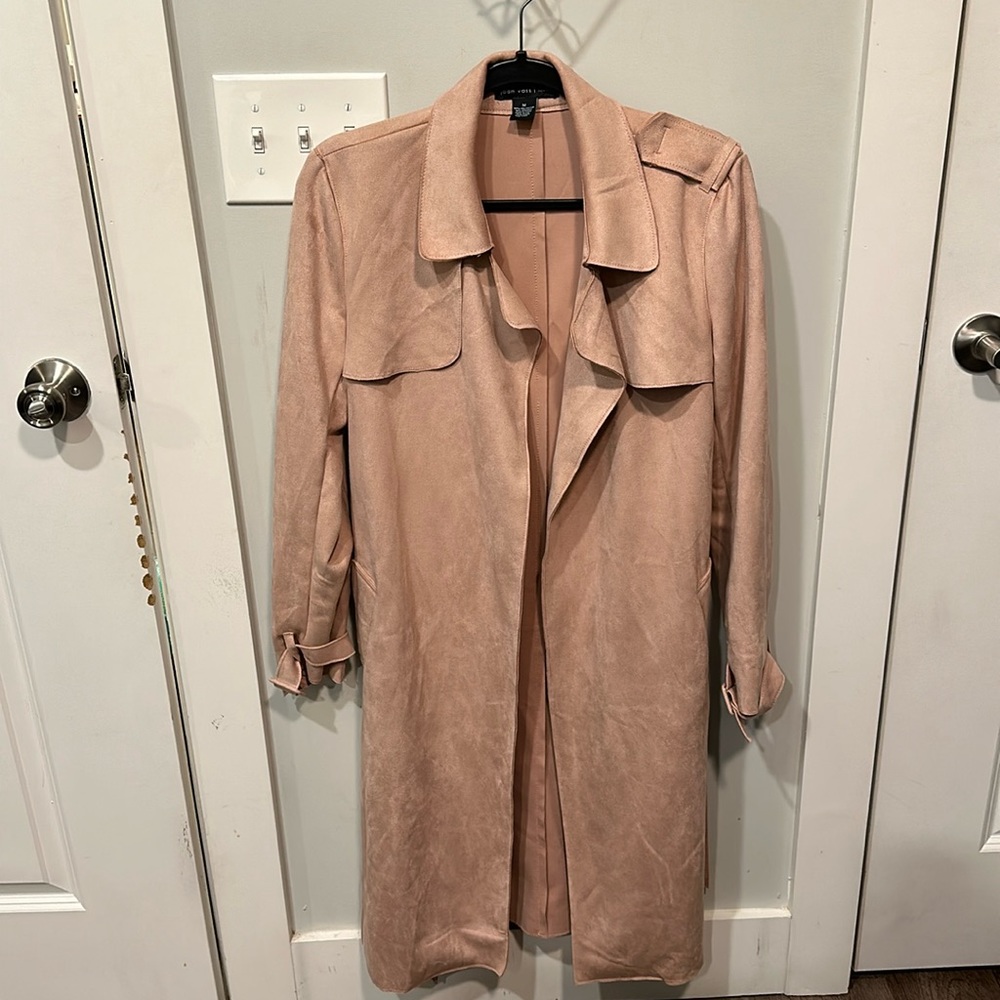 Joan Vass faux suede trench coat size m